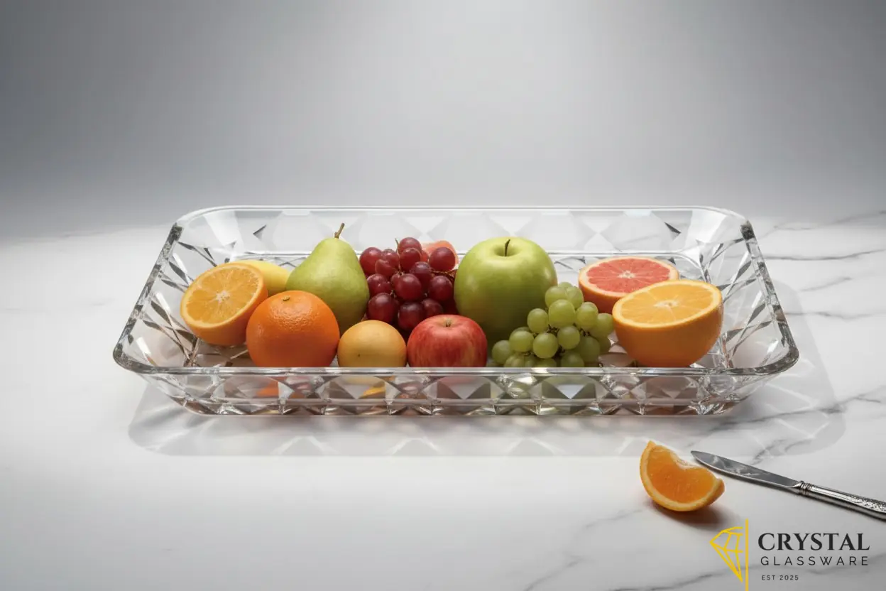 Delisoga rectangular serving tray features a diamond-cut pattern designed  — Crystal Glassware Pakistan